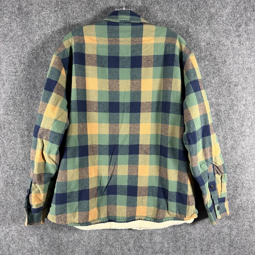 J.Crew BI933 Sherpa Lined Flannel Shirt Jacket Mens L Green Plaid Shacket - Picture 5 of 13